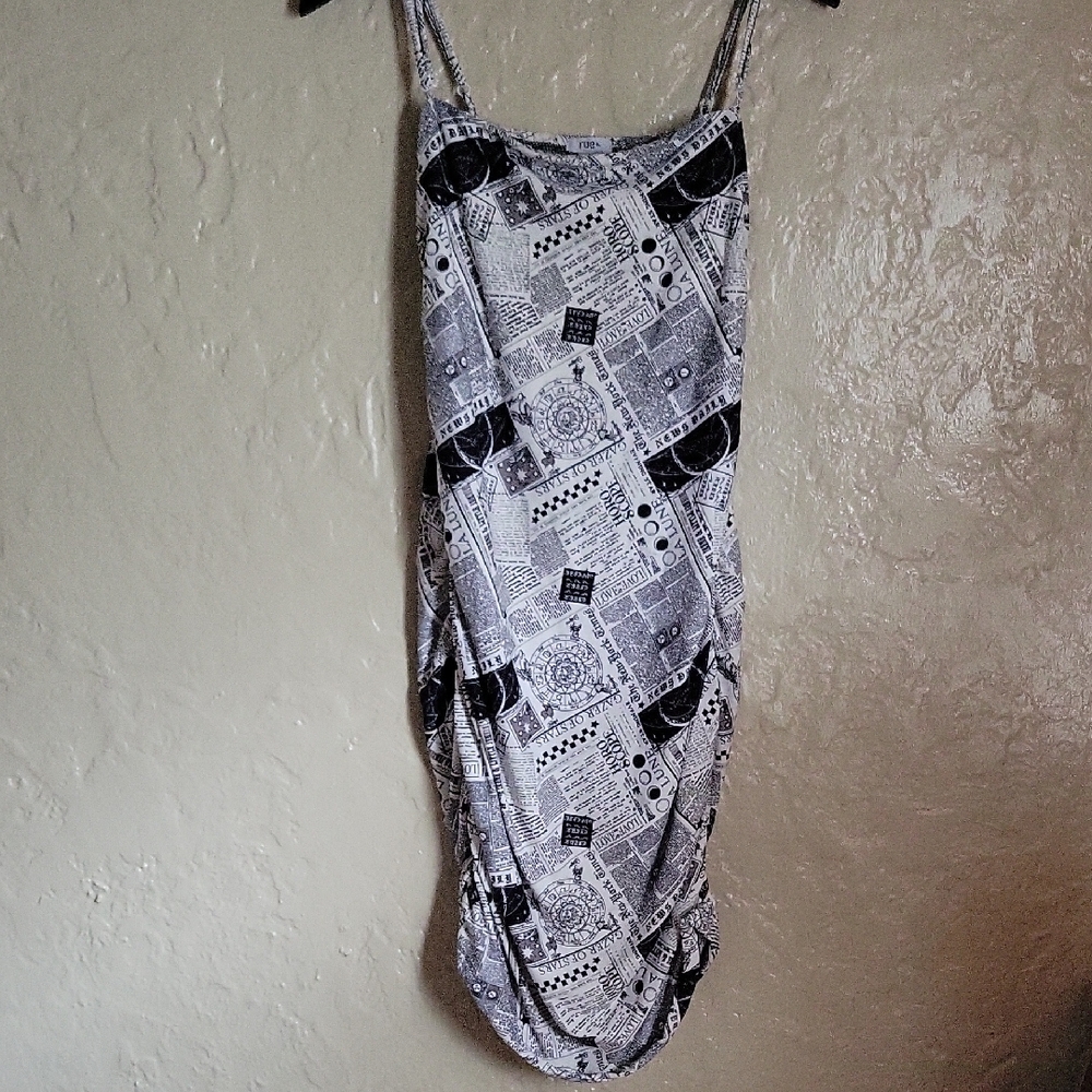Zodiac Newsprint Mini Cinched Dress
